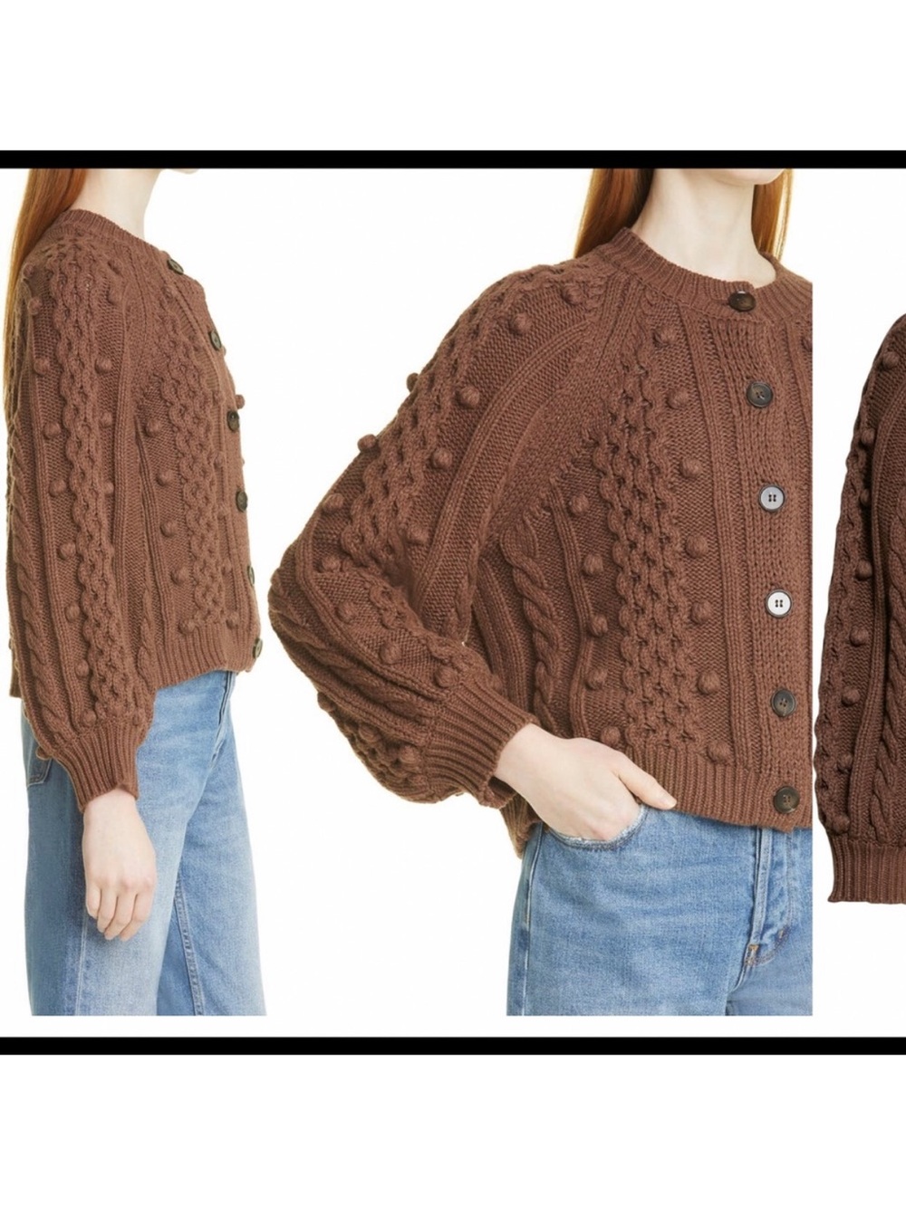 The GREAT Mountainside Cardigan Brown Cable Knit Bobble Sweater Sz 1 S - Picture 7 of 13
